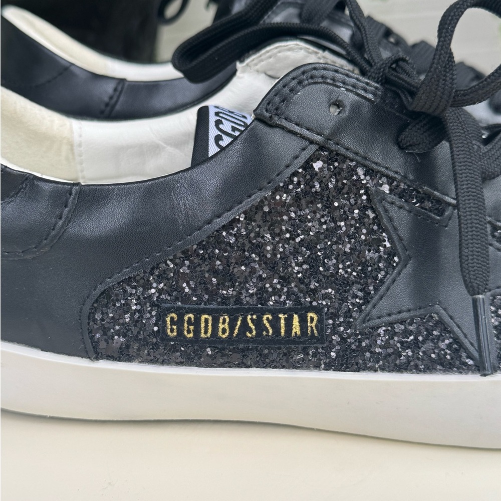 NWOT Limited Edition Golden Goose Black Nappa Superstar Glitter Star Shoes SZ 40 - Picture 4 of 16